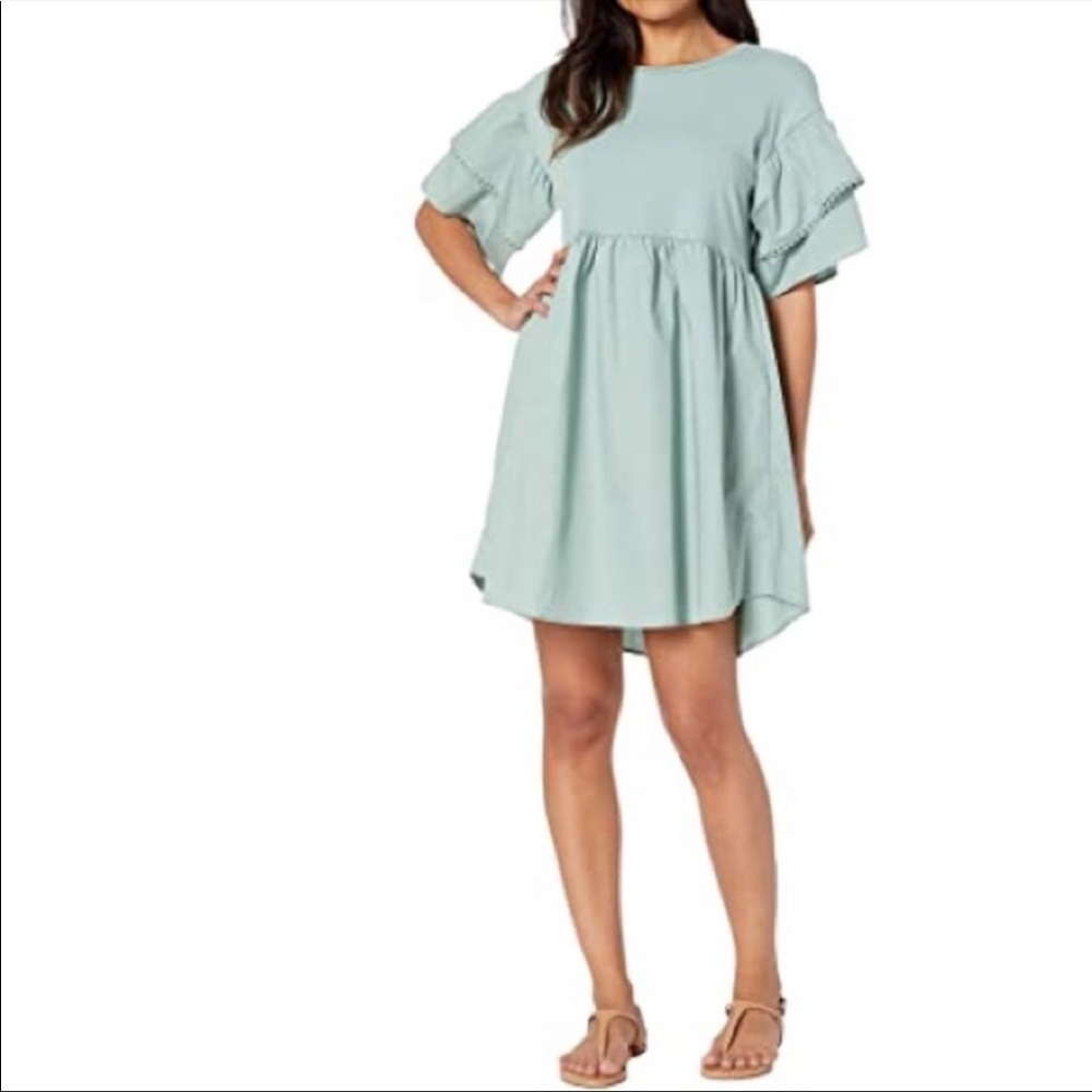 bobeau | sage green babydoll dress with ruffle sleeve